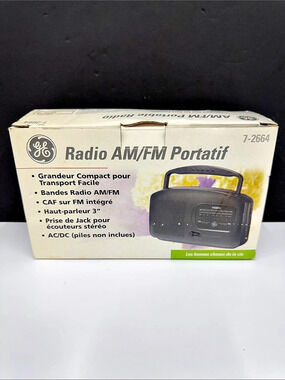 Vintage GE 7-2664 Portable AM/FM Radio w/ Original Box & Cord – Tested Working